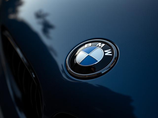 Close-up of a car emblem, before and after correction, showing improved clarity and shine